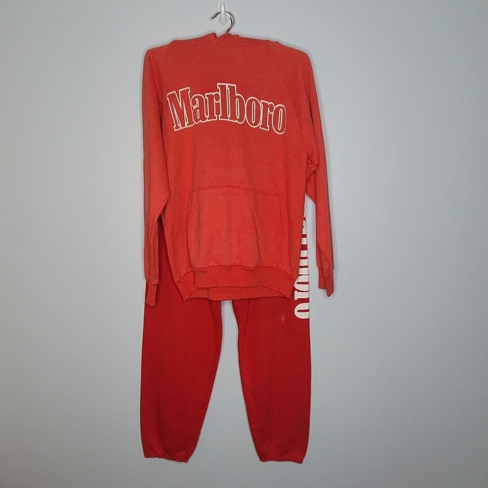 Vintage 90's Red White Marlboro Cigarettes Sweatpants Hoodie Set S M Loungewear